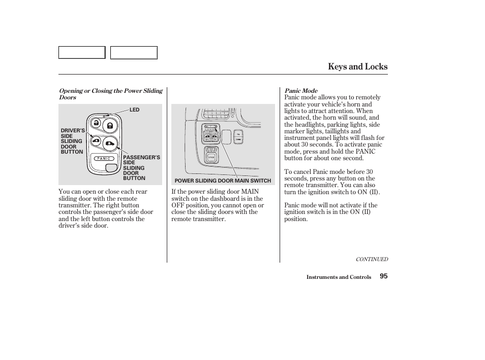 Keys and locks | HONDA 2003 Odyssey - Owner's Manual User Manual | Page 98 / 415