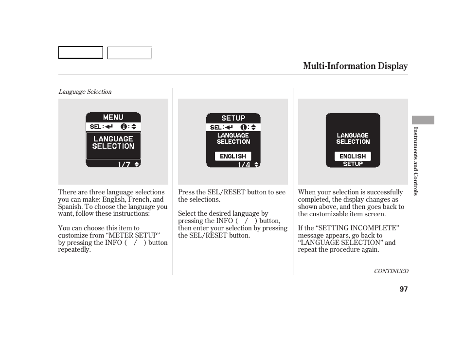 Multi-information display | HONDA 2003 Insight  - Owner's Manual User Manual | Page 101 / 411