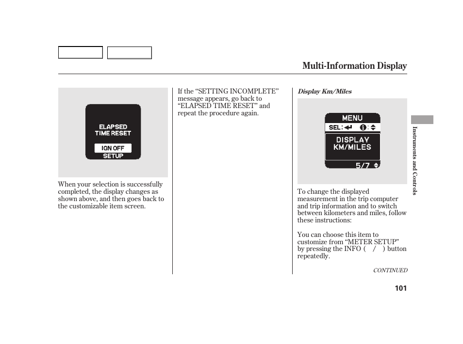 Multi-information display | HONDA 2003 Insight  - Owner's Manual User Manual | Page 105 / 411