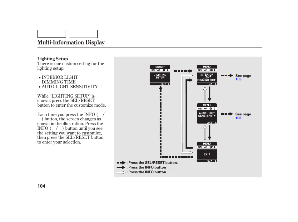 Multi-information display | HONDA 2003 Insight  - Owner's Manual User Manual | Page 108 / 411