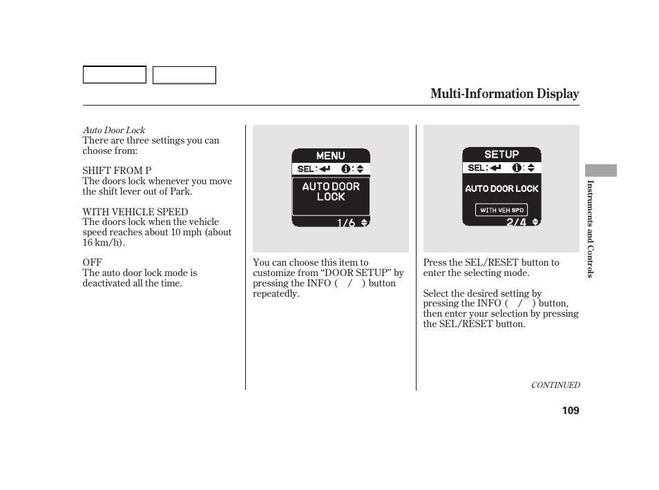 Multi-information display | HONDA 2003 Insight  - Owner's Manual User Manual | Page 113 / 411