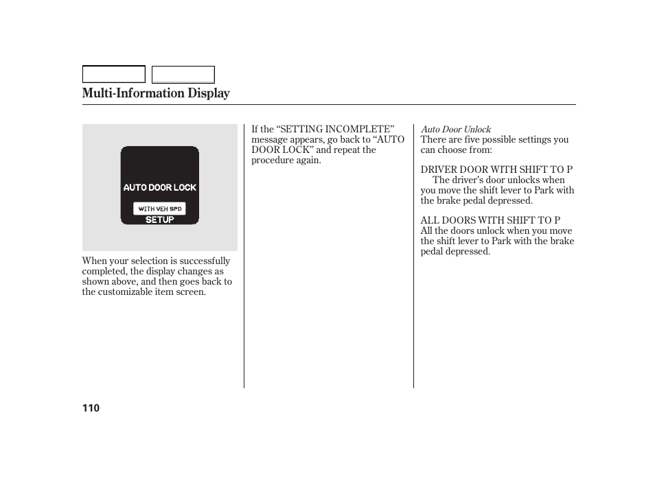 Multi-information display | HONDA 2003 Insight  - Owner's Manual User Manual | Page 114 / 411