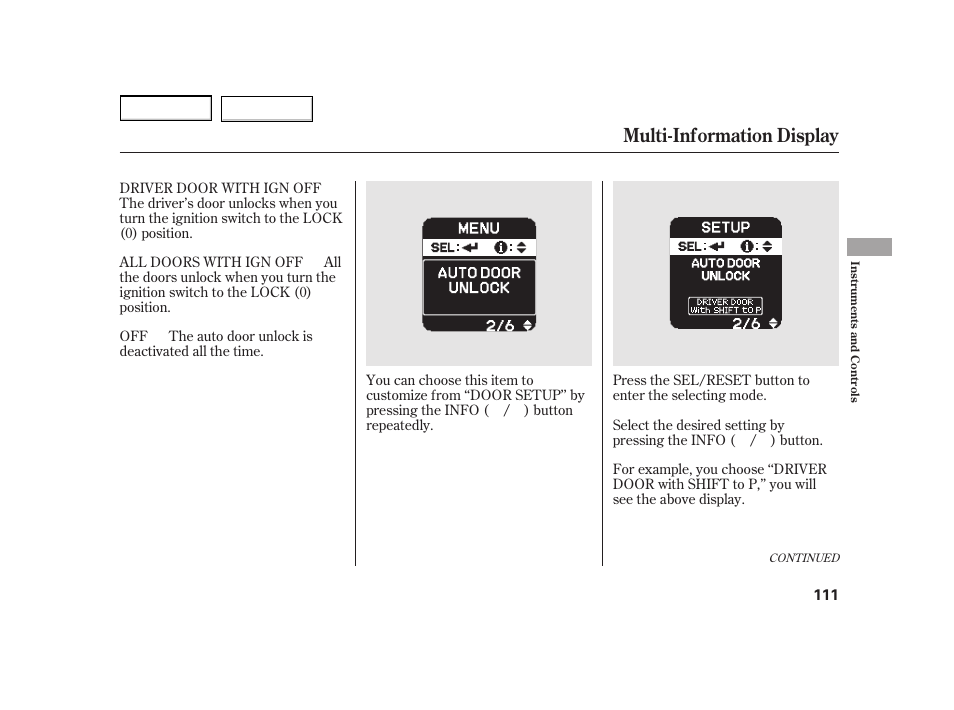 Multi-information display | HONDA 2003 Insight  - Owner's Manual User Manual | Page 115 / 411