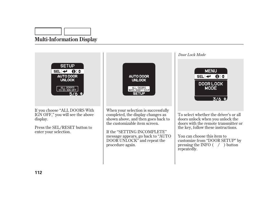 Multi-information display | HONDA 2003 Insight  - Owner's Manual User Manual | Page 116 / 411