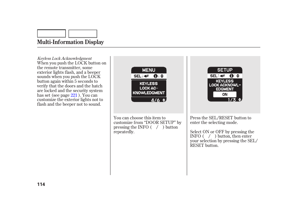 Multi-information display | HONDA 2003 Insight  - Owner's Manual User Manual | Page 118 / 411