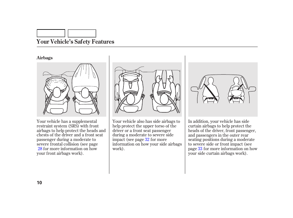 Your vehicle’s safety features | HONDA 2003 Insight  - Owner's Manual User Manual | Page 14 / 411