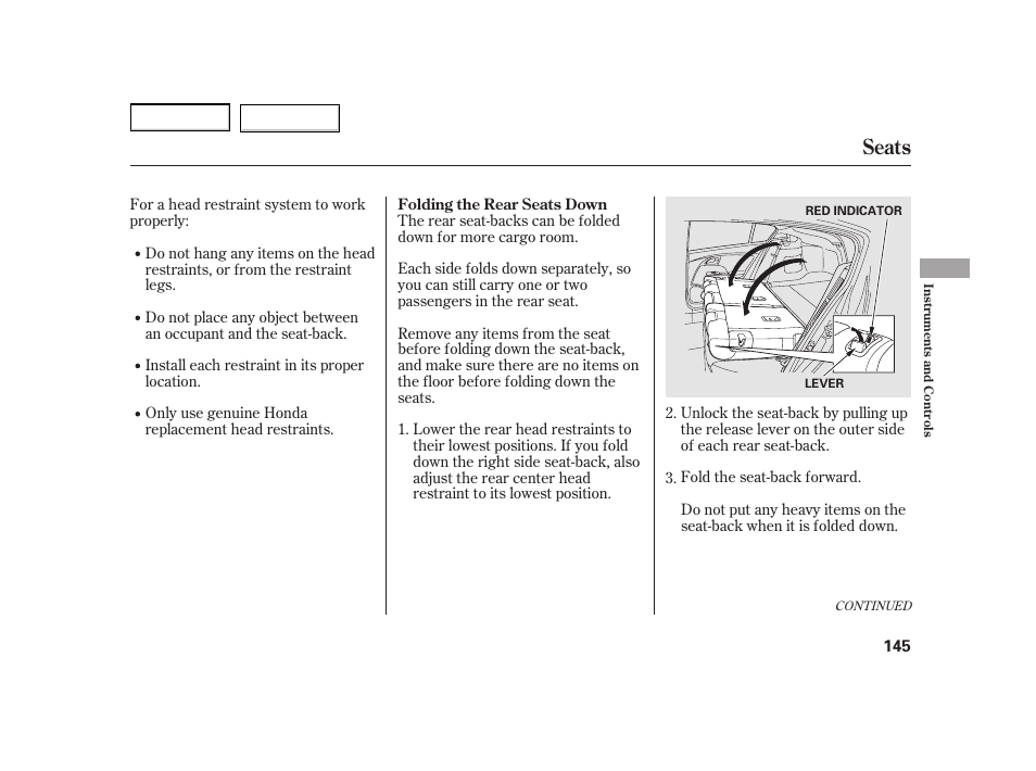 Seats | HONDA 2003 Insight  - Owner's Manual User Manual | Page 149 / 411