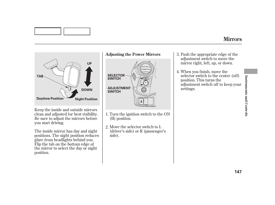 Mirrors | HONDA 2003 Insight  - Owner's Manual User Manual | Page 151 / 411