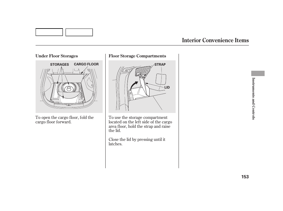 Interior convenience items | HONDA 2003 Insight  - Owner's Manual User Manual | Page 157 / 411