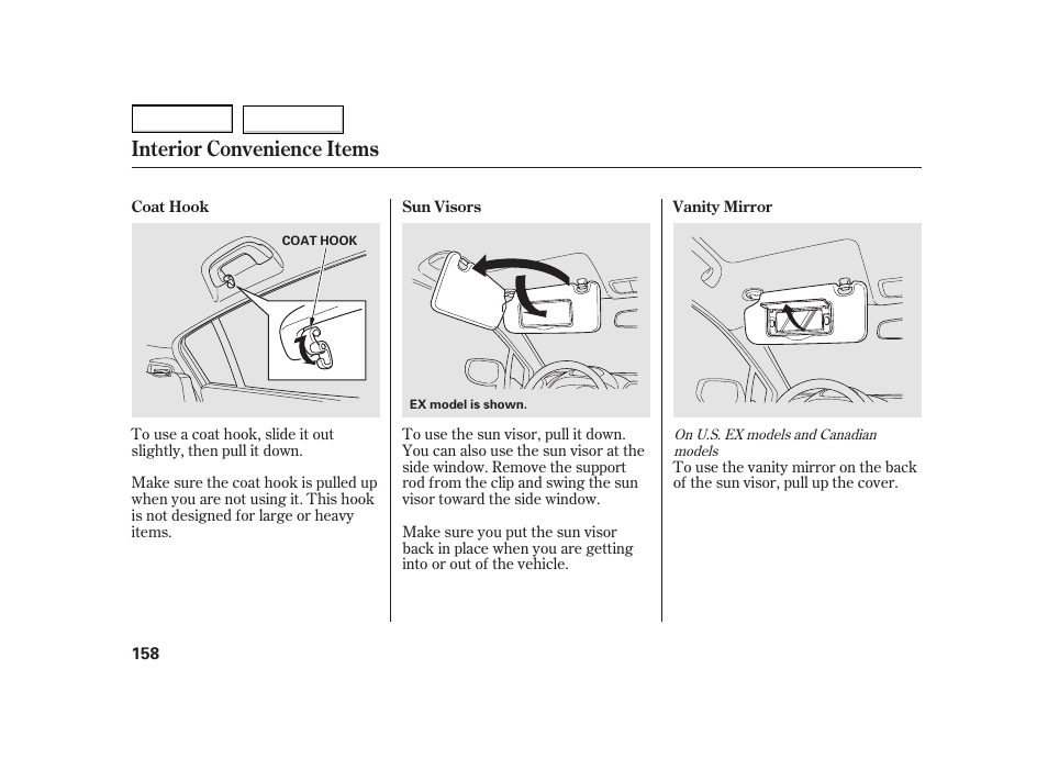 Interior convenience items | HONDA 2003 Insight  - Owner's Manual User Manual | Page 162 / 411