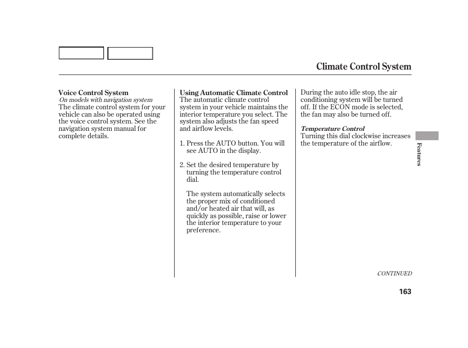 Climate control system | HONDA 2003 Insight  - Owner's Manual User Manual | Page 167 / 411