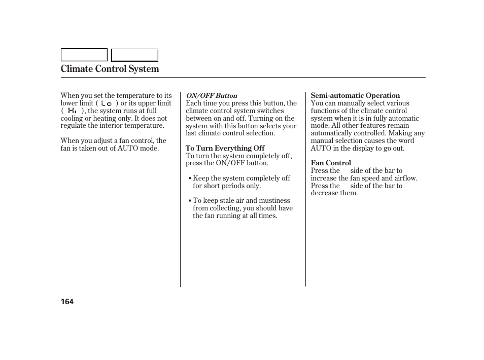 Climate control system | HONDA 2003 Insight  - Owner's Manual User Manual | Page 168 / 411