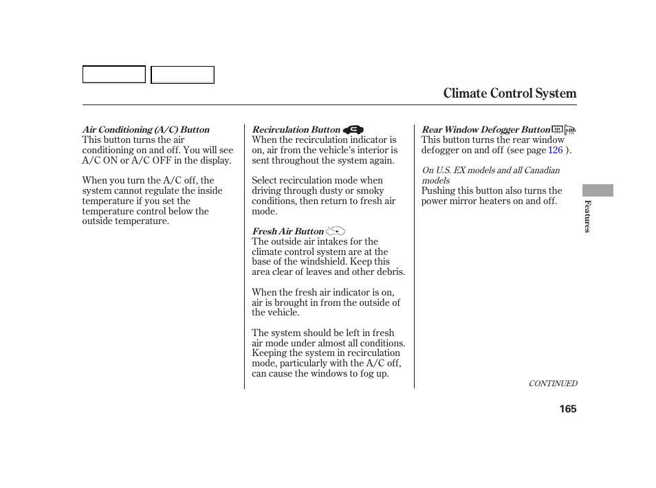 Climate control system | HONDA 2003 Insight  - Owner's Manual User Manual | Page 169 / 411