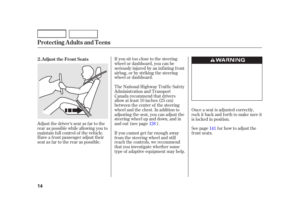 Protecting adults and teens | HONDA 2003 Insight  - Owner's Manual User Manual | Page 18 / 411