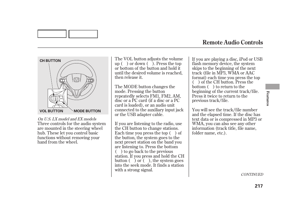 Remote audio controls | HONDA 2003 Insight  - Owner's Manual User Manual | Page 221 / 411