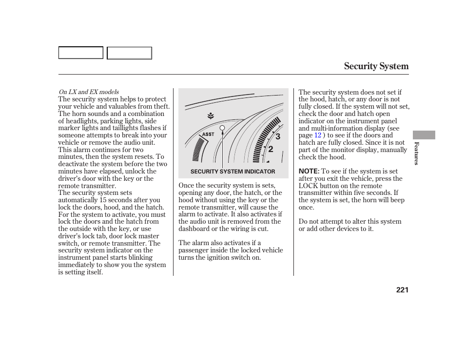 Security system | HONDA 2003 Insight  - Owner's Manual User Manual | Page 225 / 411