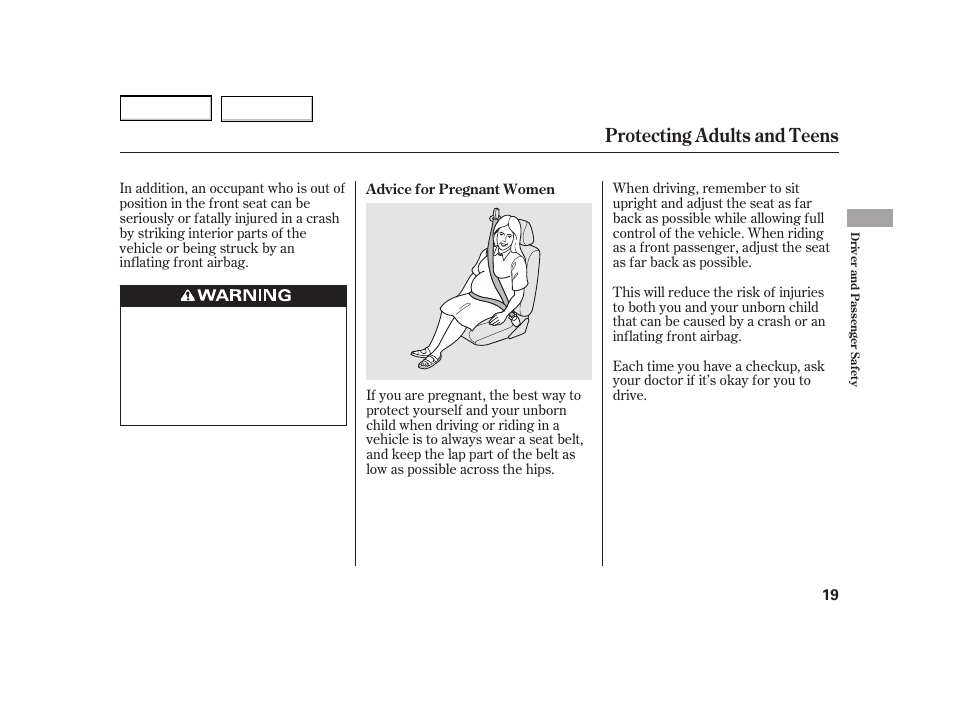 Protecting adults and teens | HONDA 2003 Insight  - Owner's Manual User Manual | Page 23 / 411