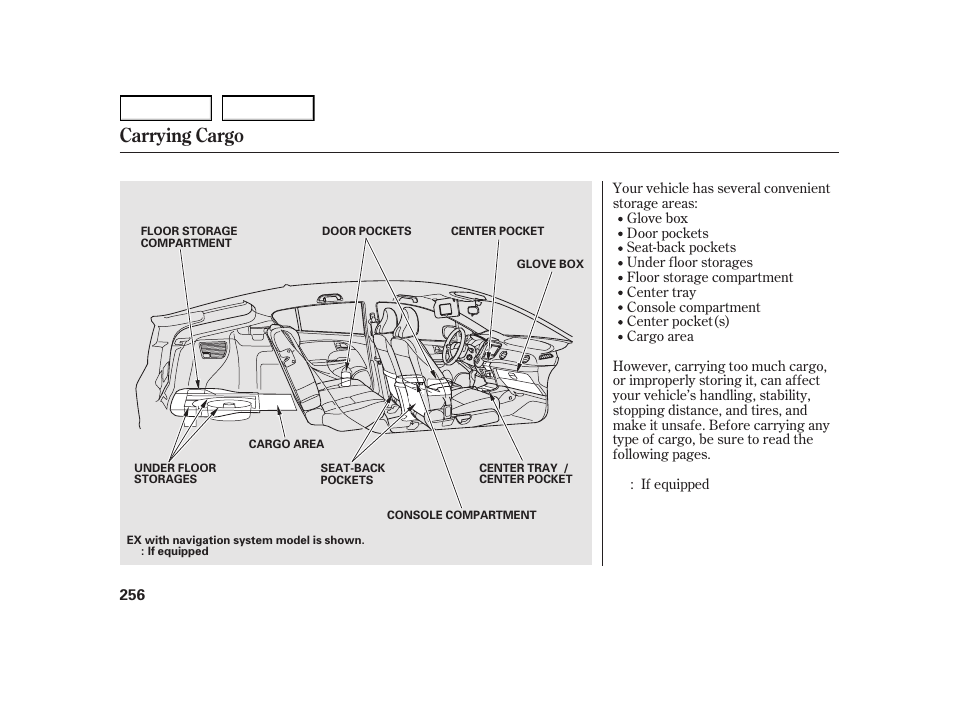 Carrying cargo | HONDA 2003 Insight  - Owner's Manual User Manual | Page 260 / 411