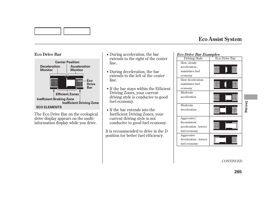 Eco assist system | HONDA 2003 Insight  - Owner's Manual User Manual | Page 269 / 411