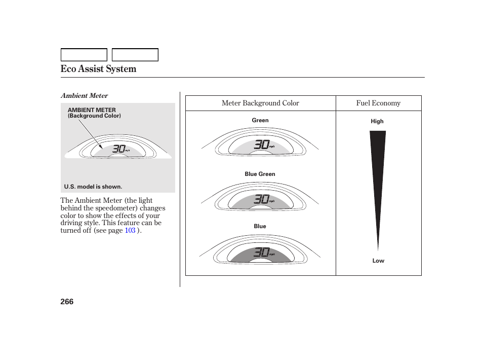 Eco assist system | HONDA 2003 Insight  - Owner's Manual User Manual | Page 270 / 411