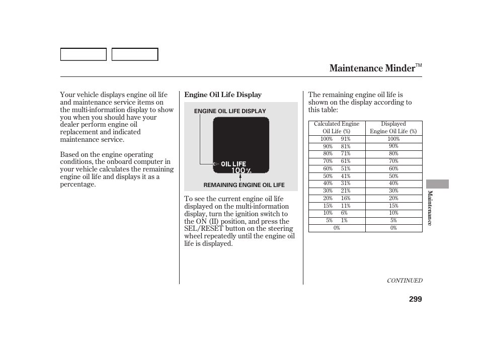 Maintenance minder | HONDA 2003 Insight  - Owner's Manual User Manual | Page 303 / 411
