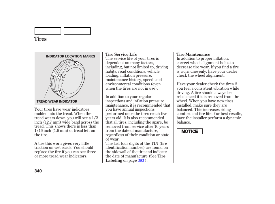 Tires | HONDA 2003 Insight  - Owner's Manual User Manual | Page 344 / 411