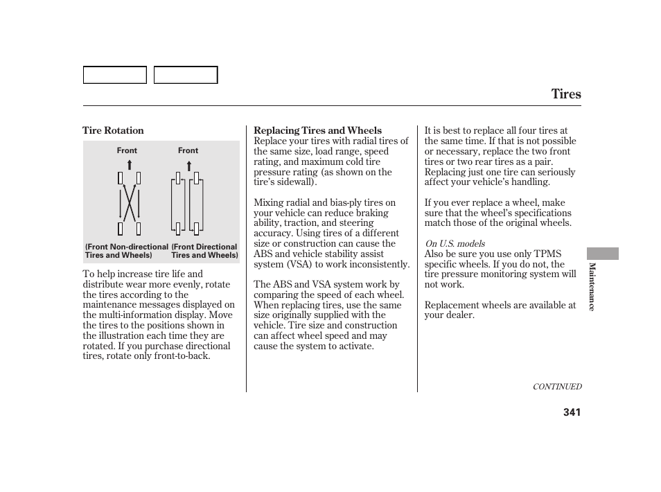 Tires | HONDA 2003 Insight  - Owner's Manual User Manual | Page 345 / 411