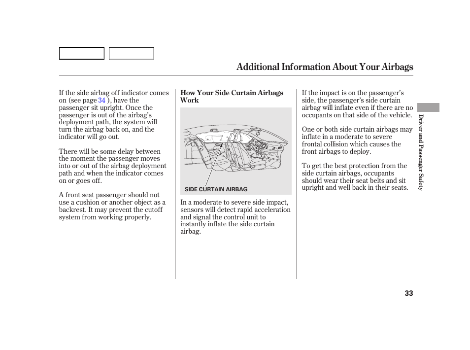 Additional information about your airbags | HONDA 2003 Insight  - Owner's Manual User Manual | Page 37 / 411