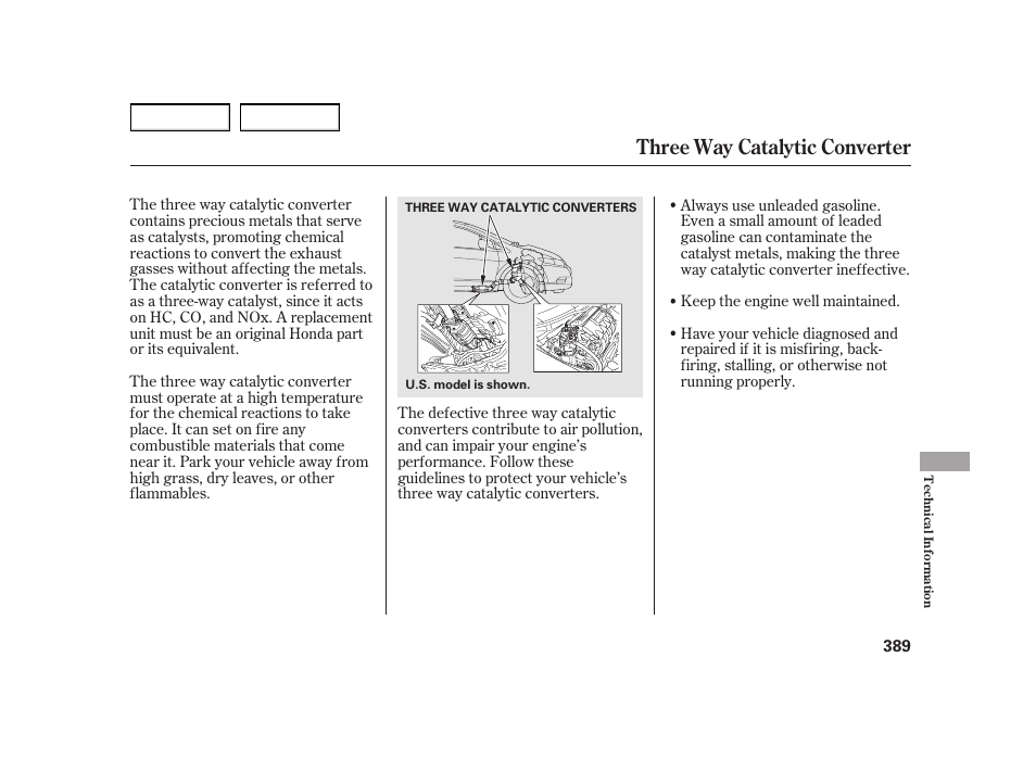 Three way catalytic converter | HONDA 2003 Insight  - Owner's Manual User Manual | Page 393 / 411