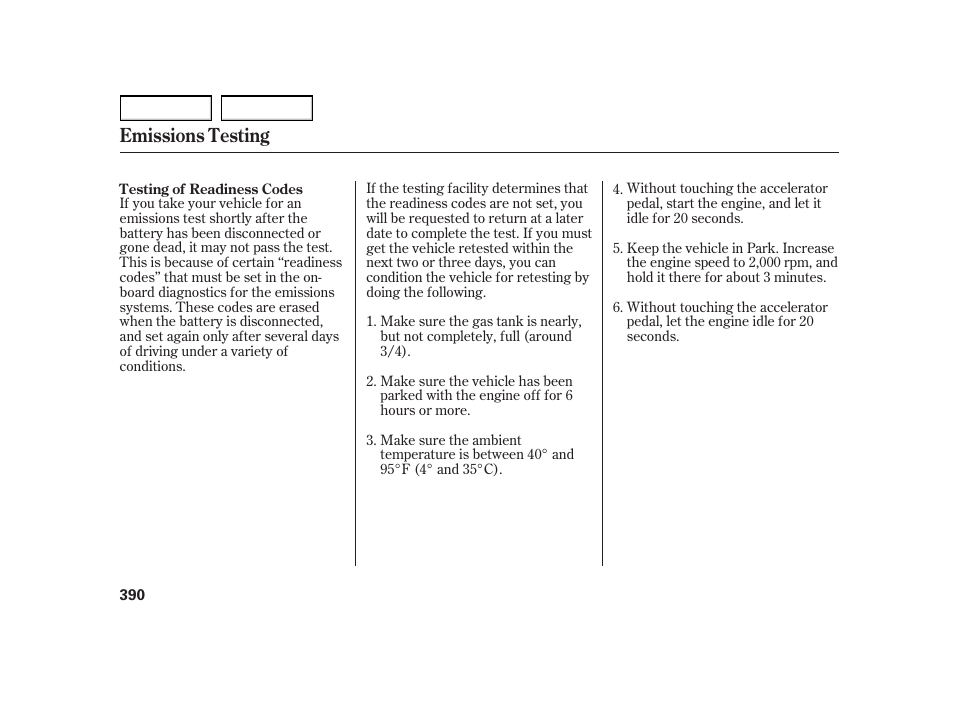 Emissions testing | HONDA 2003 Insight  - Owner's Manual User Manual | Page 394 / 411
