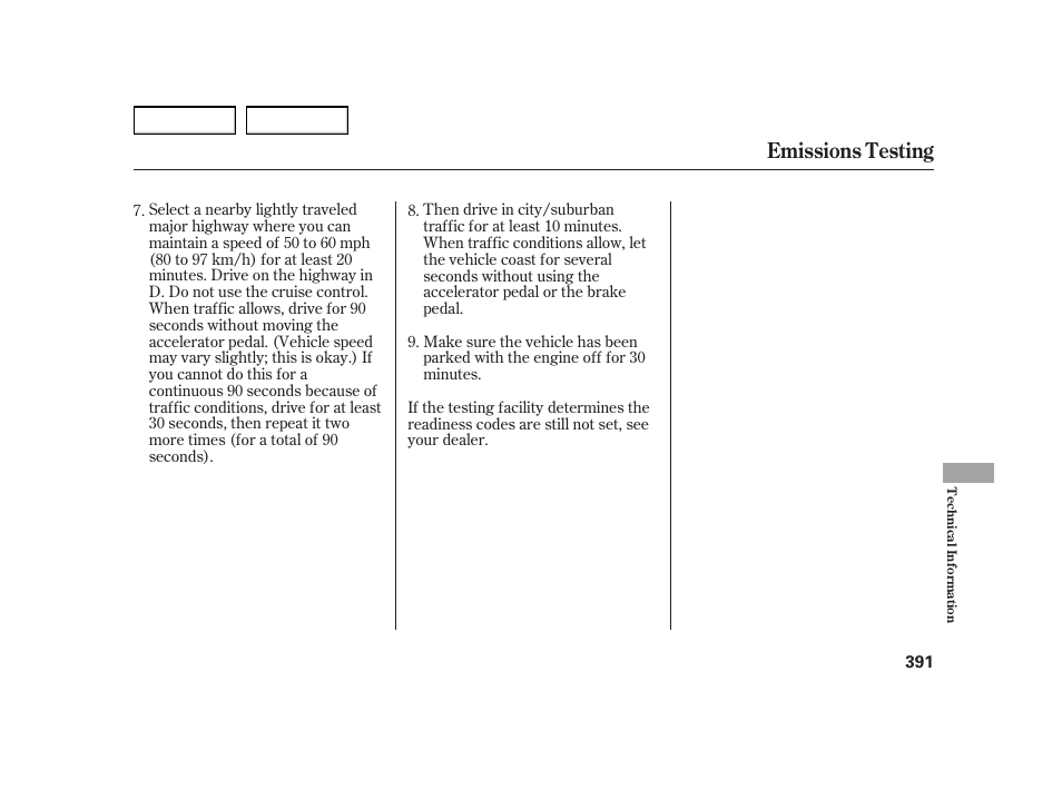 Emissions testing | HONDA 2003 Insight  - Owner's Manual User Manual | Page 395 / 411