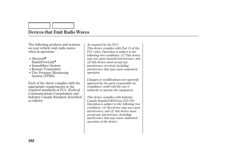 Devices that emit radio waves | HONDA 2003 Insight  - Owner's Manual User Manual | Page 396 / 411