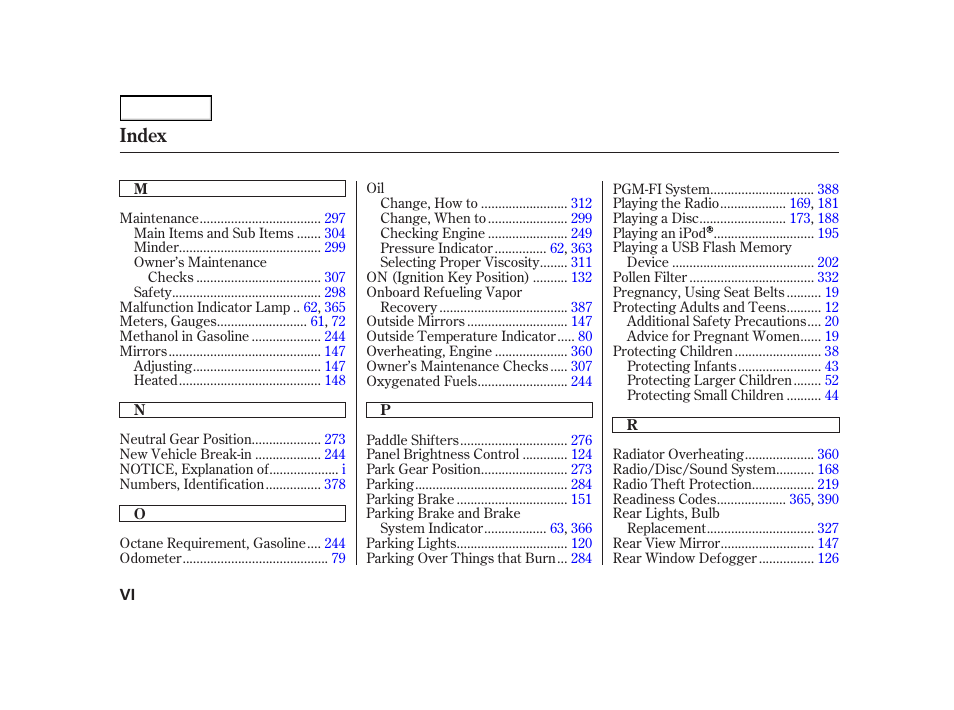 Index | HONDA 2003 Insight  - Owner's Manual User Manual | Page 407 / 411