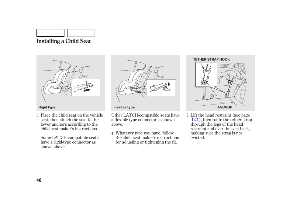 Installing a child seat | HONDA 2003 Insight  - Owner's Manual User Manual | Page 52 / 411