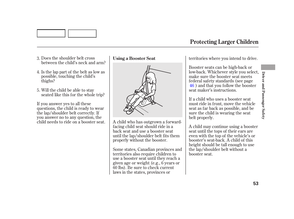 Protecting larger children | HONDA 2003 Insight  - Owner's Manual User Manual | Page 57 / 411