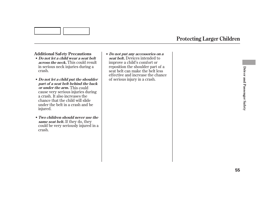 Protecting larger children | HONDA 2003 Insight  - Owner's Manual User Manual | Page 59 / 411