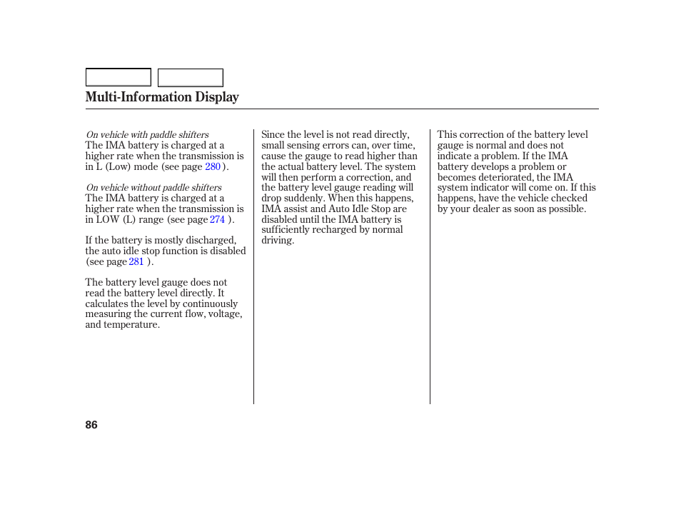 Multi-information display | HONDA 2003 Insight  - Owner's Manual User Manual | Page 90 / 411