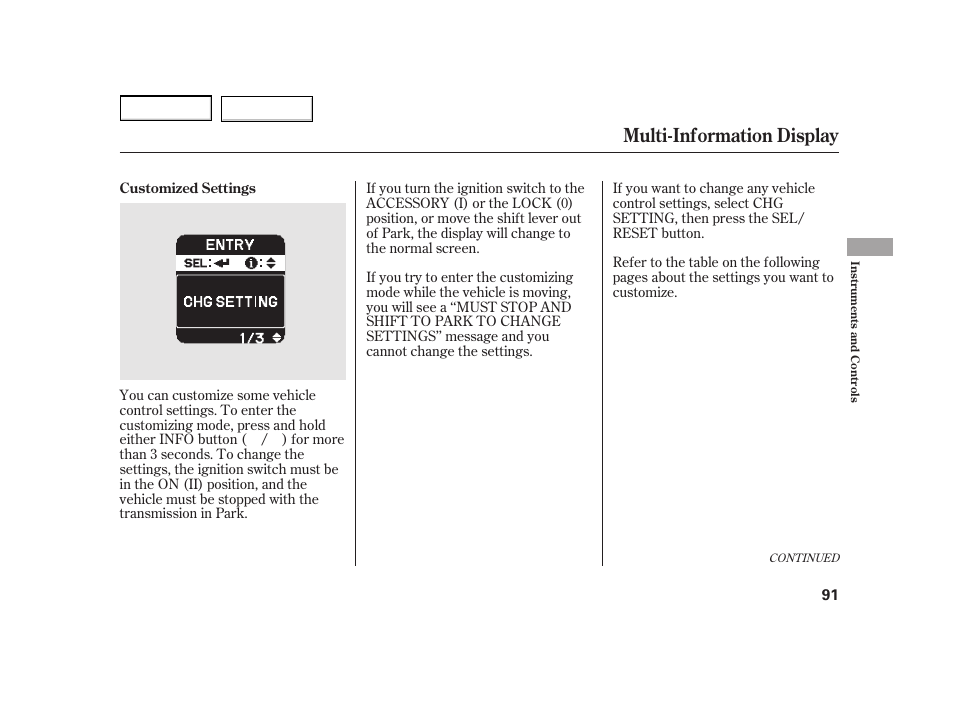 Multi-information display | HONDA 2003 Insight  - Owner's Manual User Manual | Page 95 / 411