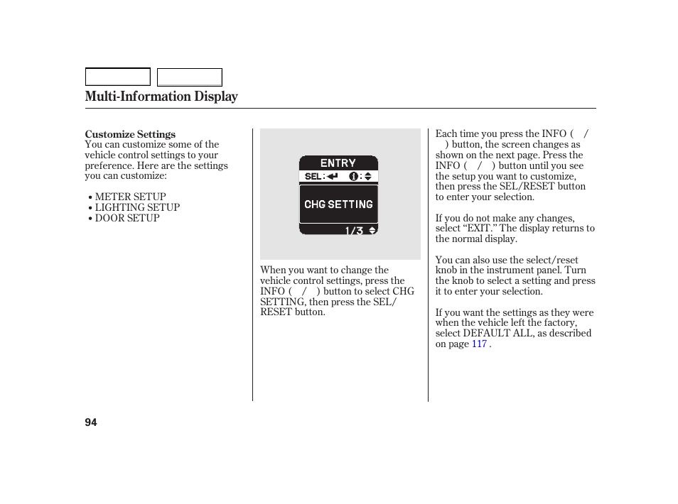 Multi-information display | HONDA 2003 Insight  - Owner's Manual User Manual | Page 98 / 411