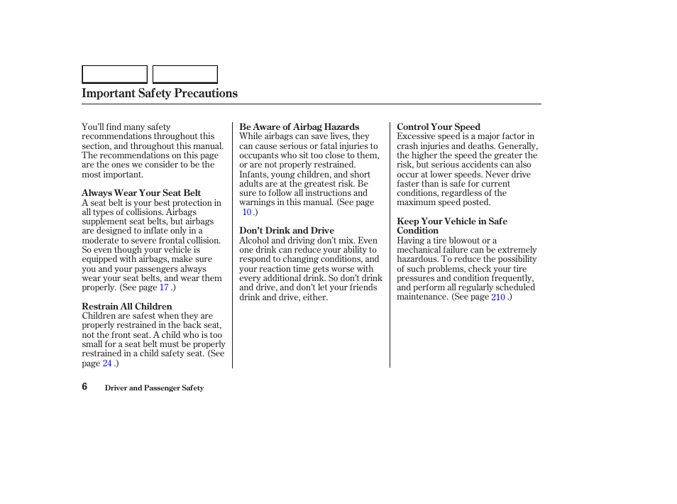 Important safety precautions | HONDA 2003 Element - Owner's Manual User Manual | Page 10 / 338