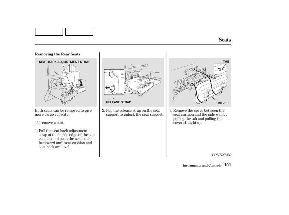 Seats | HONDA 2003 Element - Owner's Manual User Manual | Page 105 / 338