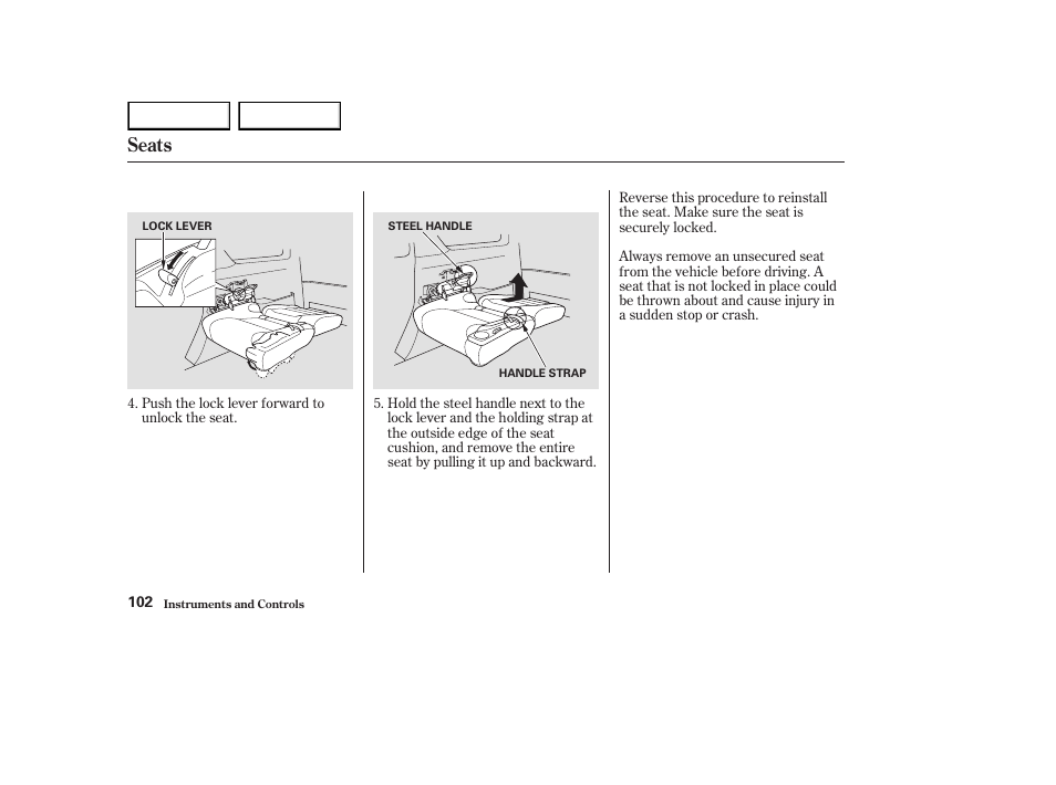 Seats | HONDA 2003 Element - Owner's Manual User Manual | Page 106 / 338