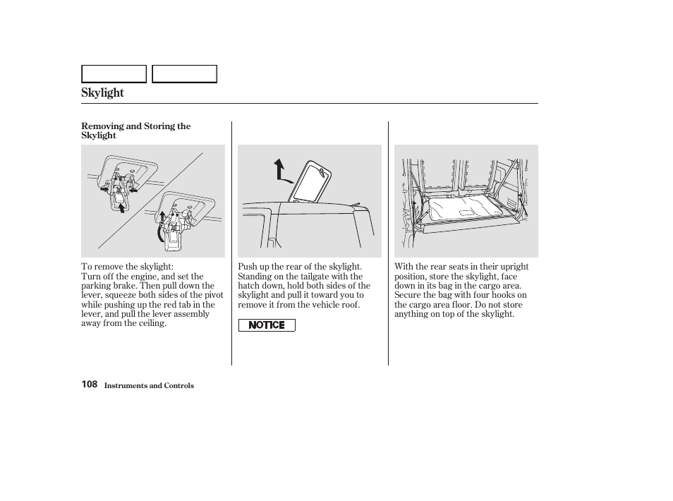 Skylight | HONDA 2003 Element - Owner's Manual User Manual | Page 112 / 338