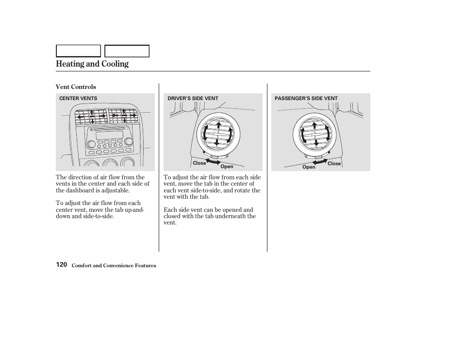Heating and cooling | HONDA 2003 Element - Owner's Manual User Manual | Page 124 / 338