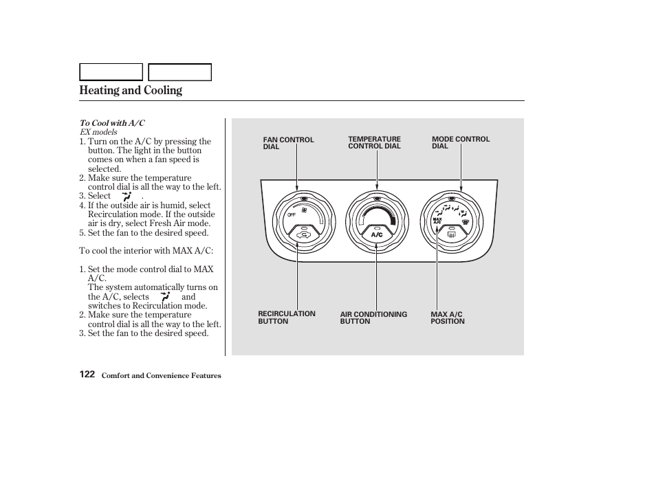 Heating and cooling | HONDA 2003 Element - Owner's Manual User Manual | Page 126 / 338
