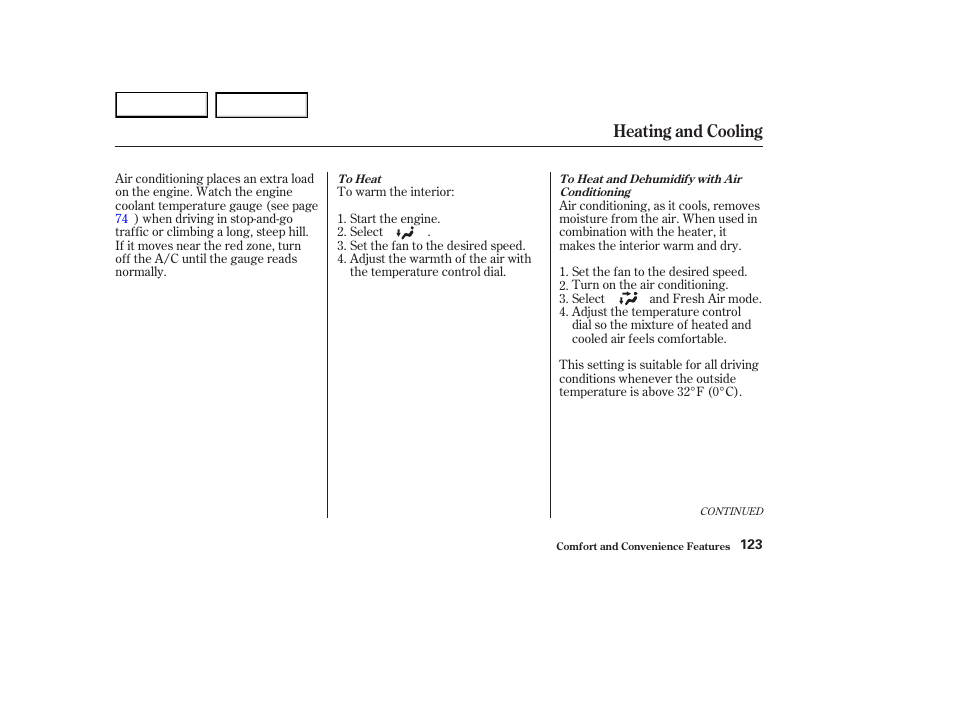 Heating and cooling | HONDA 2003 Element - Owner's Manual User Manual | Page 127 / 338