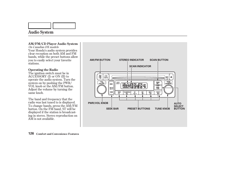 Audio system | HONDA 2003 Element - Owner's Manual User Manual | Page 130 / 338