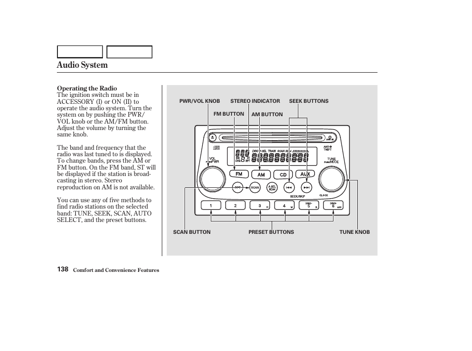 Audio system | HONDA 2003 Element - Owner's Manual User Manual | Page 142 / 338