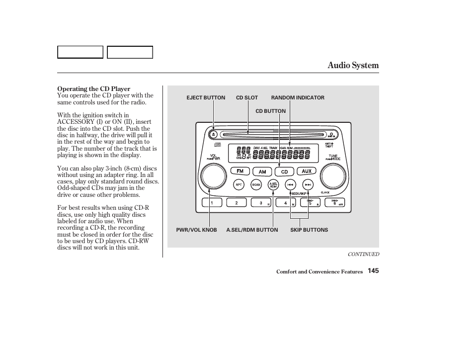 Audio system | HONDA 2003 Element - Owner's Manual User Manual | Page 149 / 338