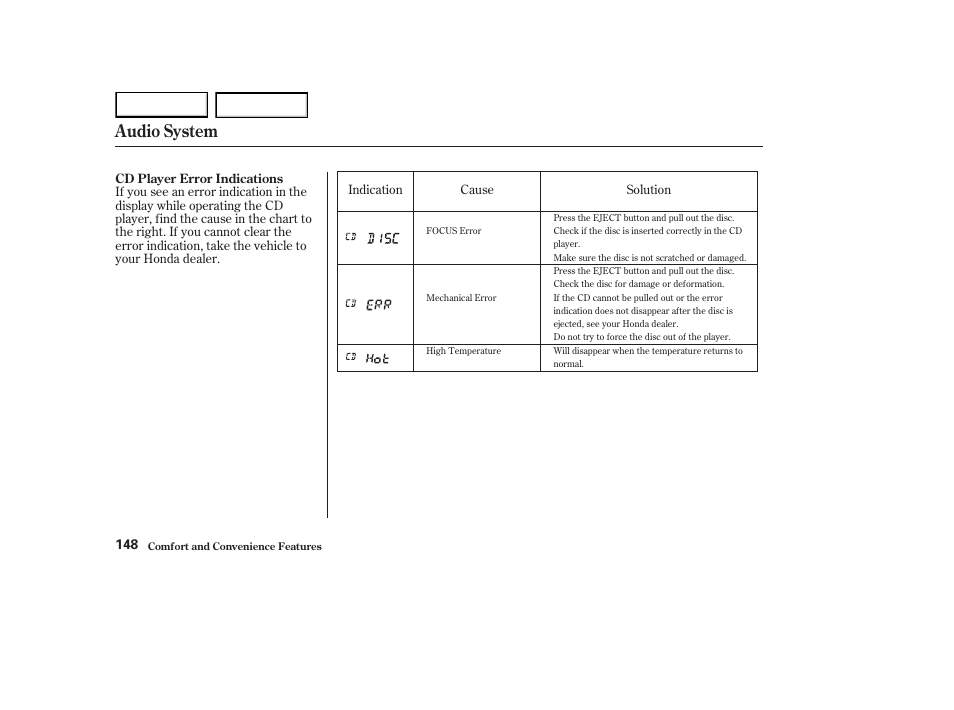 Audio system | HONDA 2003 Element - Owner's Manual User Manual | Page 152 / 338